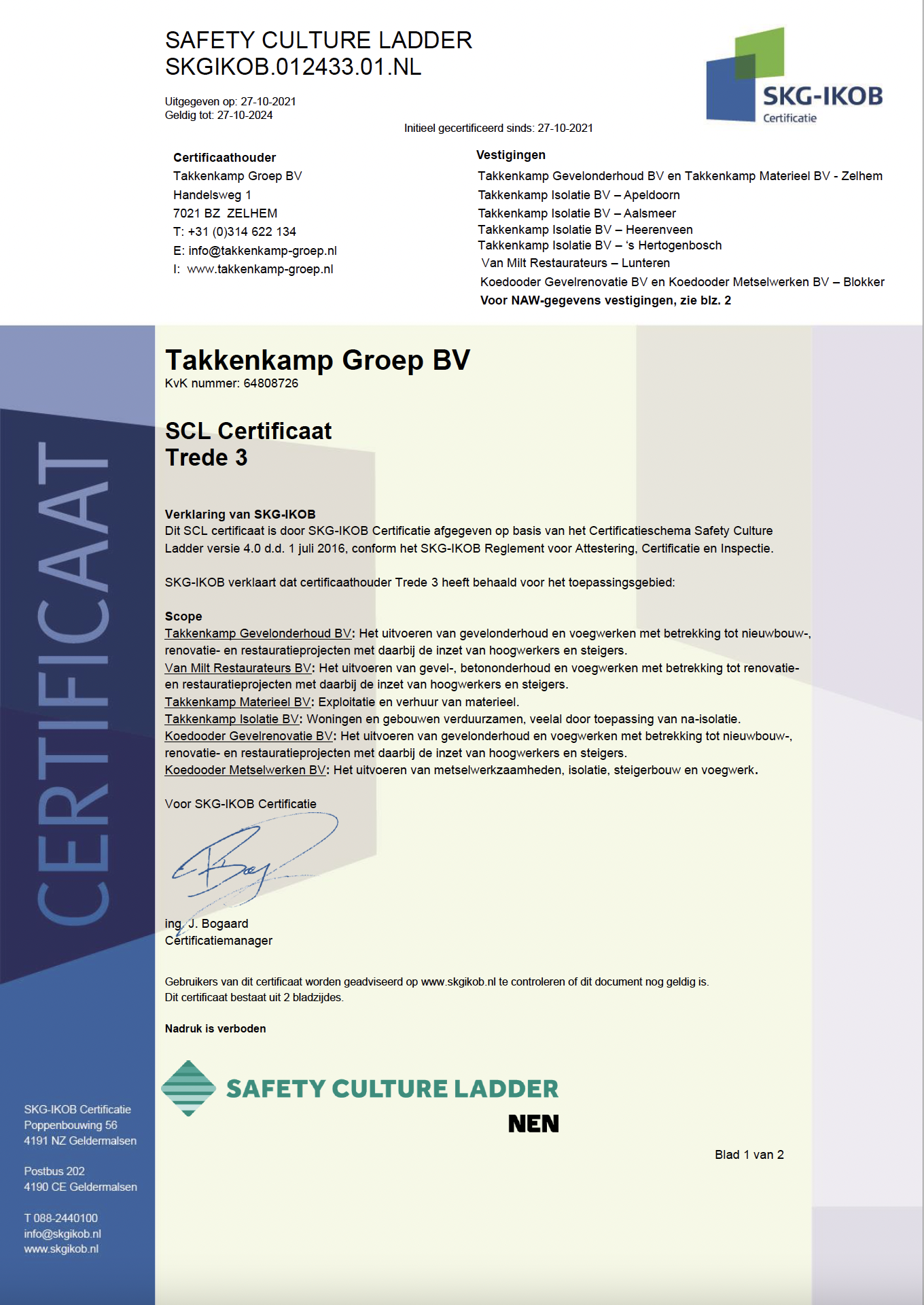 Certificaat Veiligheidsladder SCL